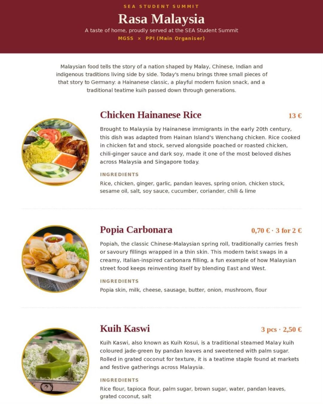 Malaysia menu